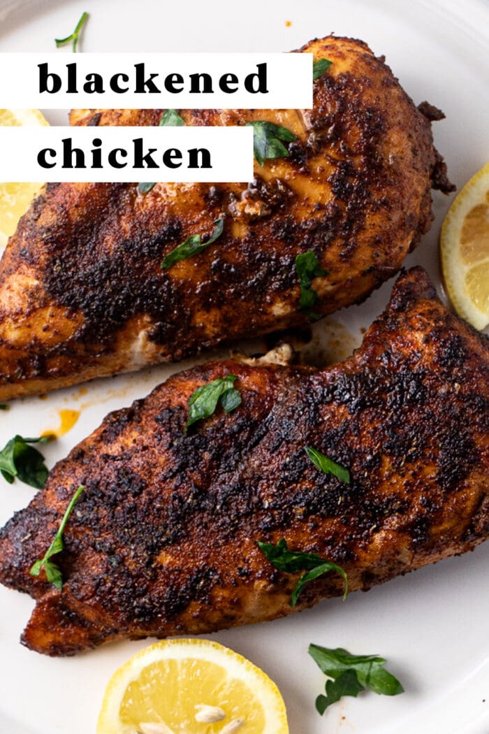 Pin graphic for blackened chicken