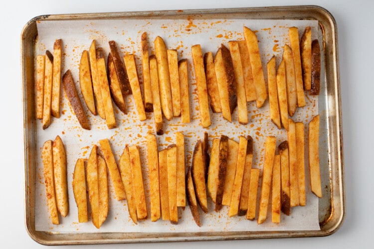 Fries on baking sheet