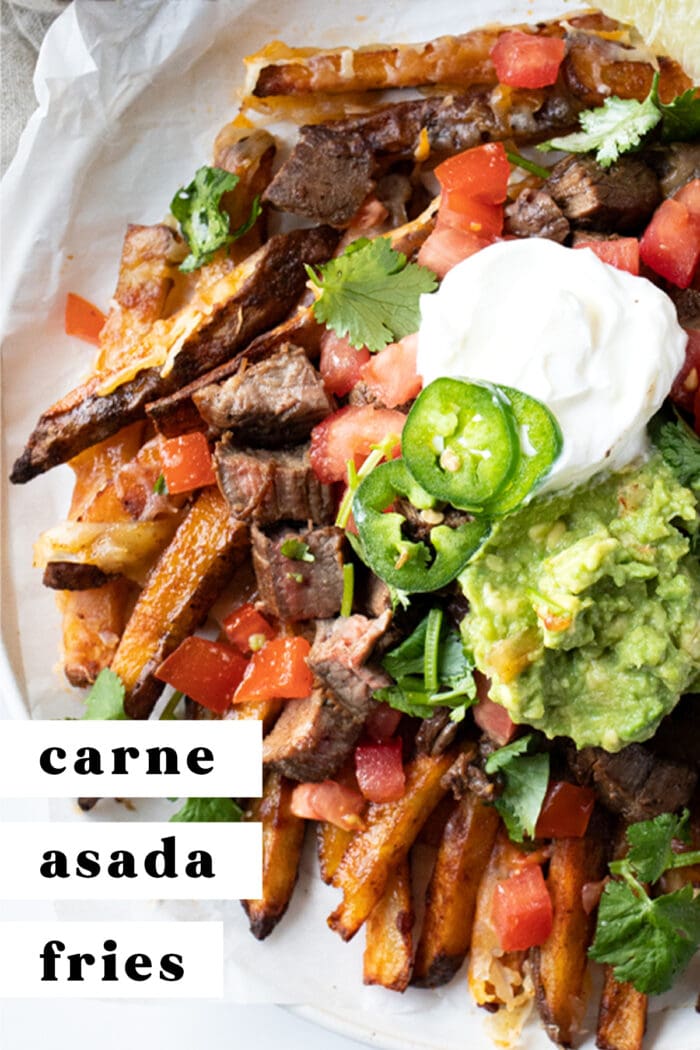 Pin graphic for carne asada fries
