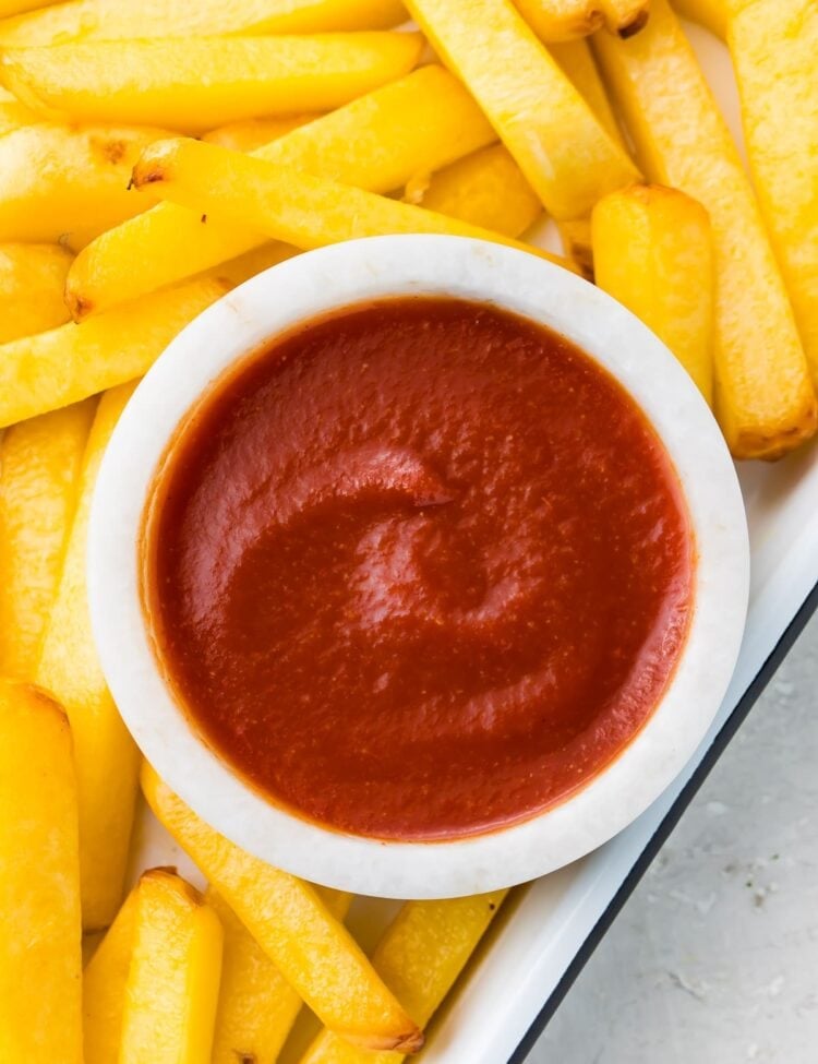 Keto ketchup surrounded by fries