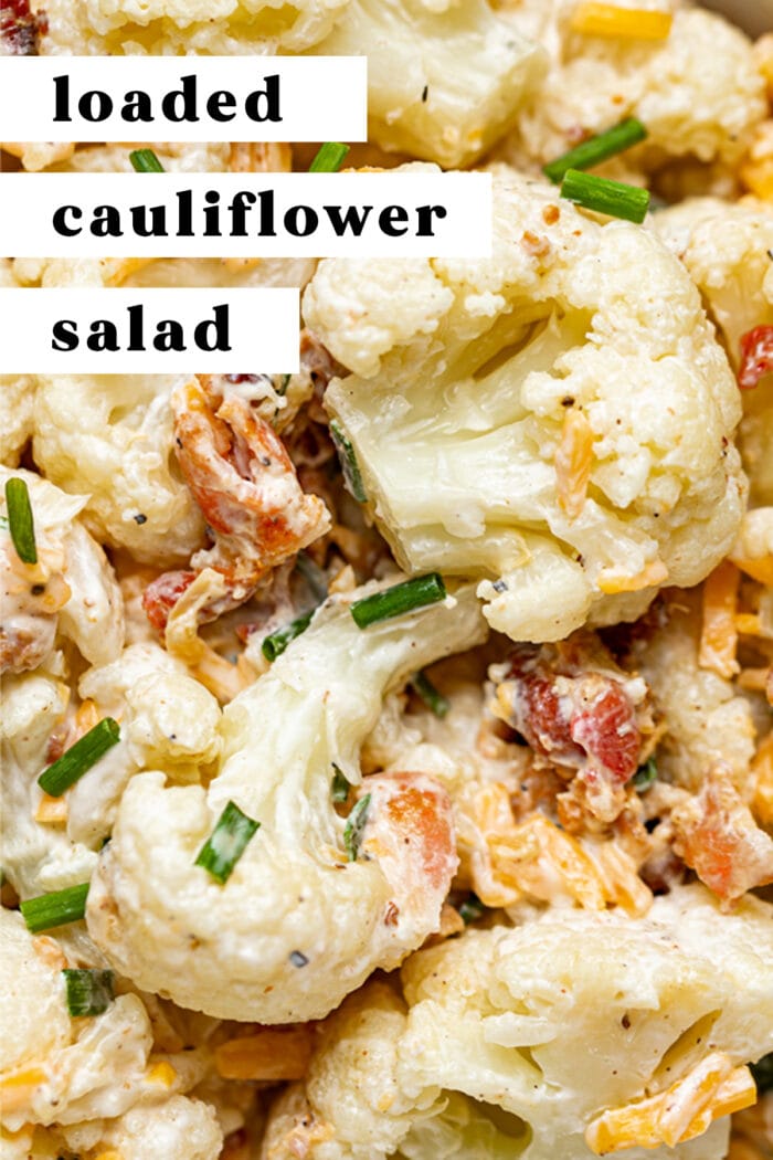 Pin graphic for loaded cauliflower salad