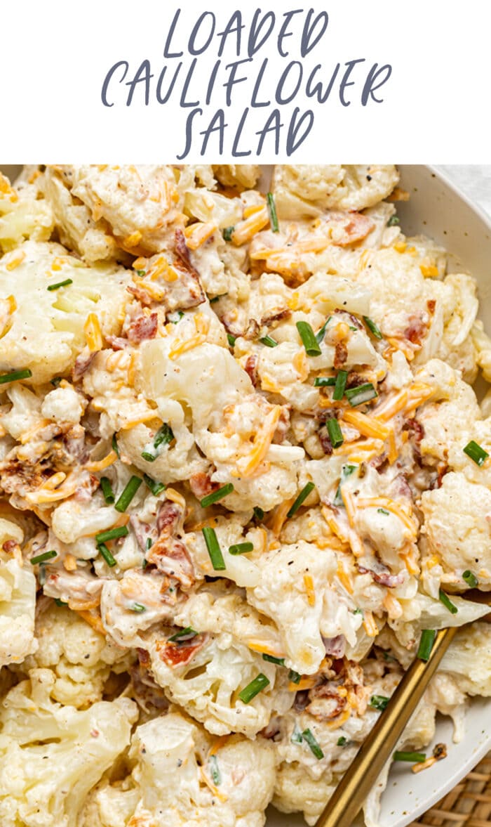 Pin graphic for loaded cauliflower salad
