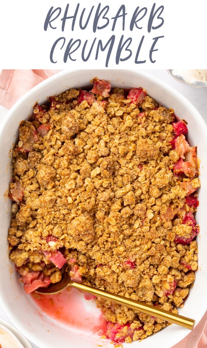 Pin graphic for rhubarb crumble