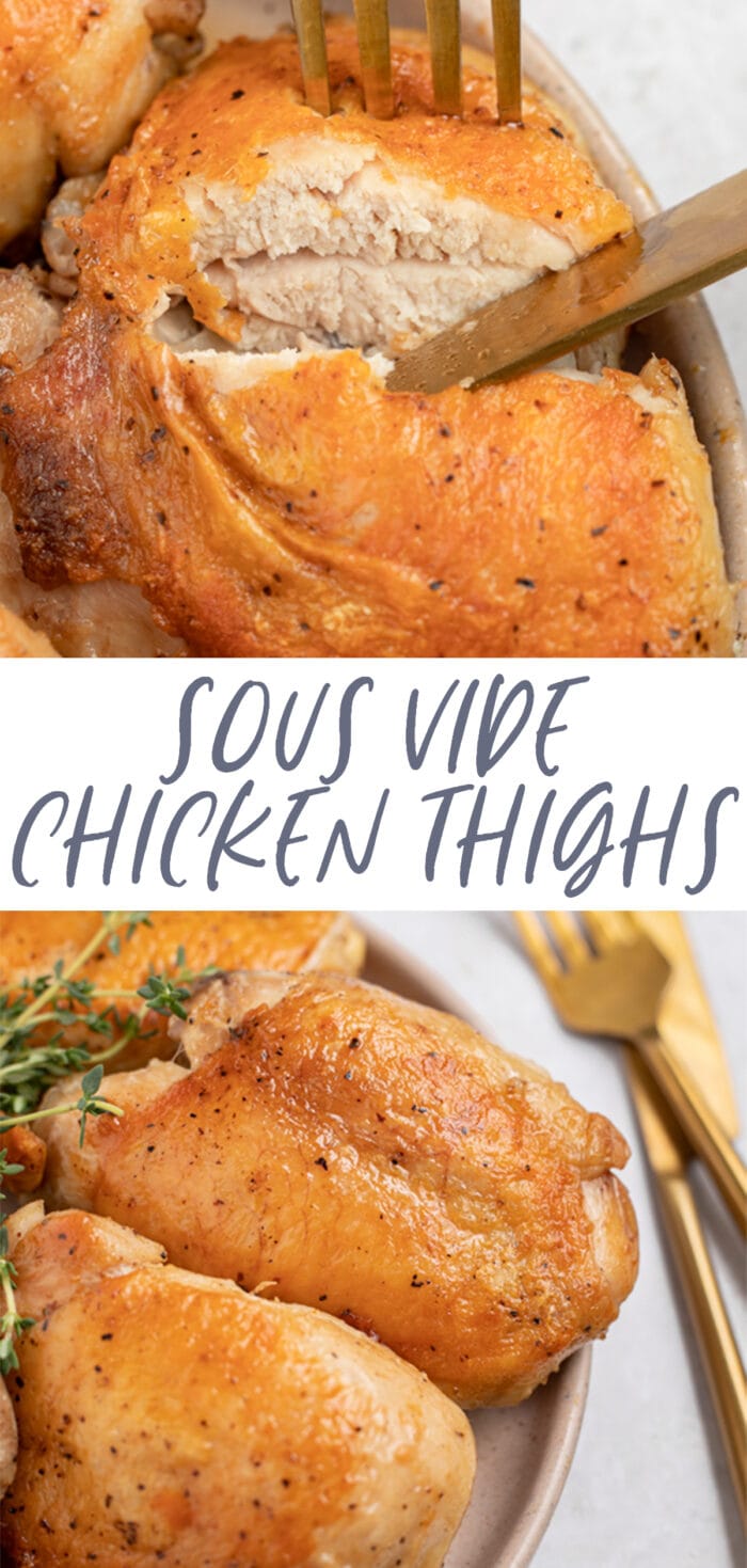 Pin graphic for sous vide chicken thighs
