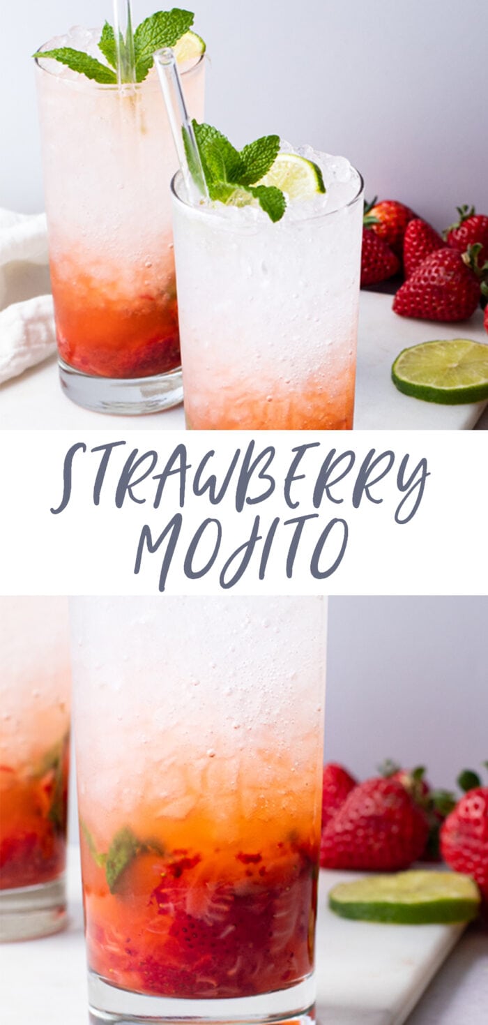 Pin graphic for strawberry mojito