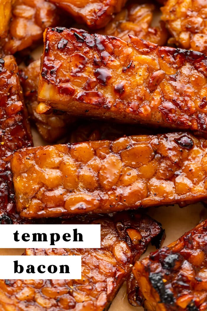 Pin graphic for tempeh bacon