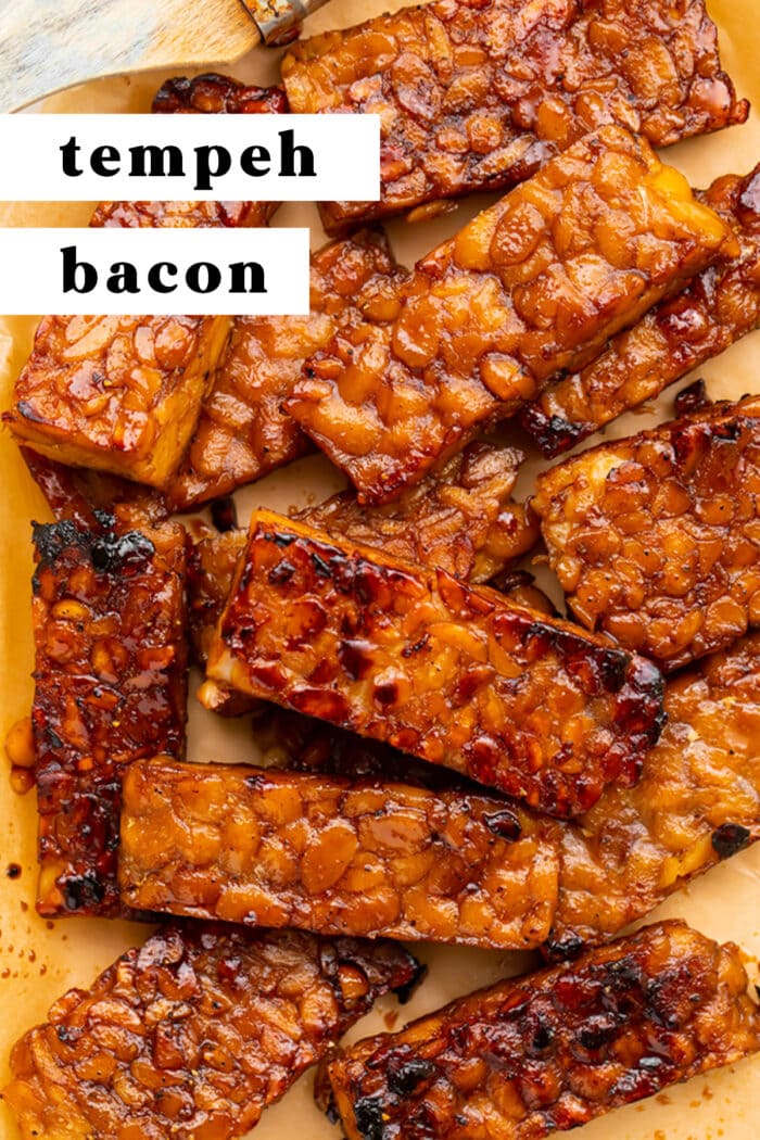 Pin graphic for tempeh bacon