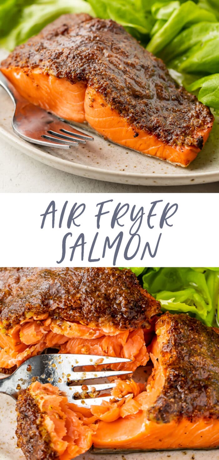 Pin graphic for air fryer salmon
