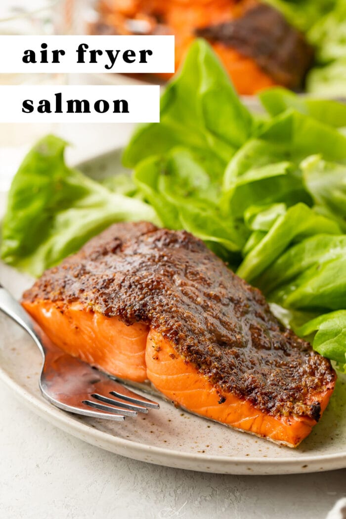Pin graphic for air fryer salmon