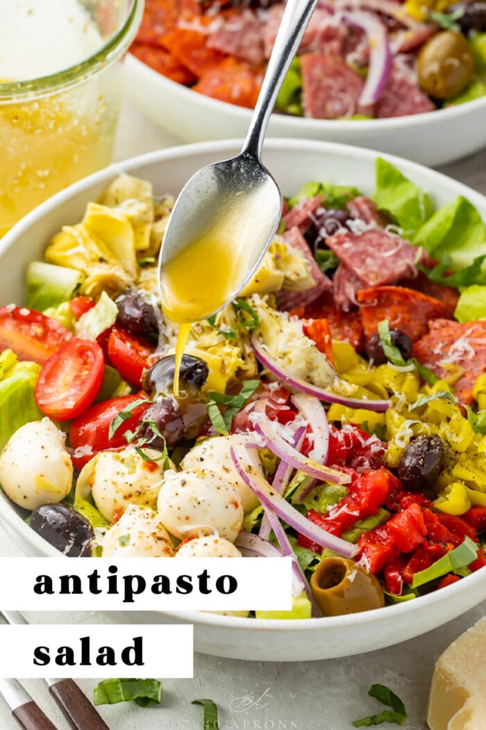Pin graphic for antipasto salad