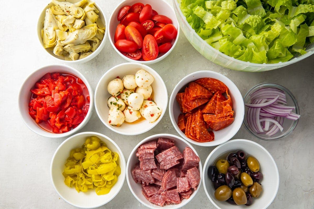 antipasto salad dressing red wine vinegar Easy Antipasto Salad (with Homemade Red Wine Vinaigrette)