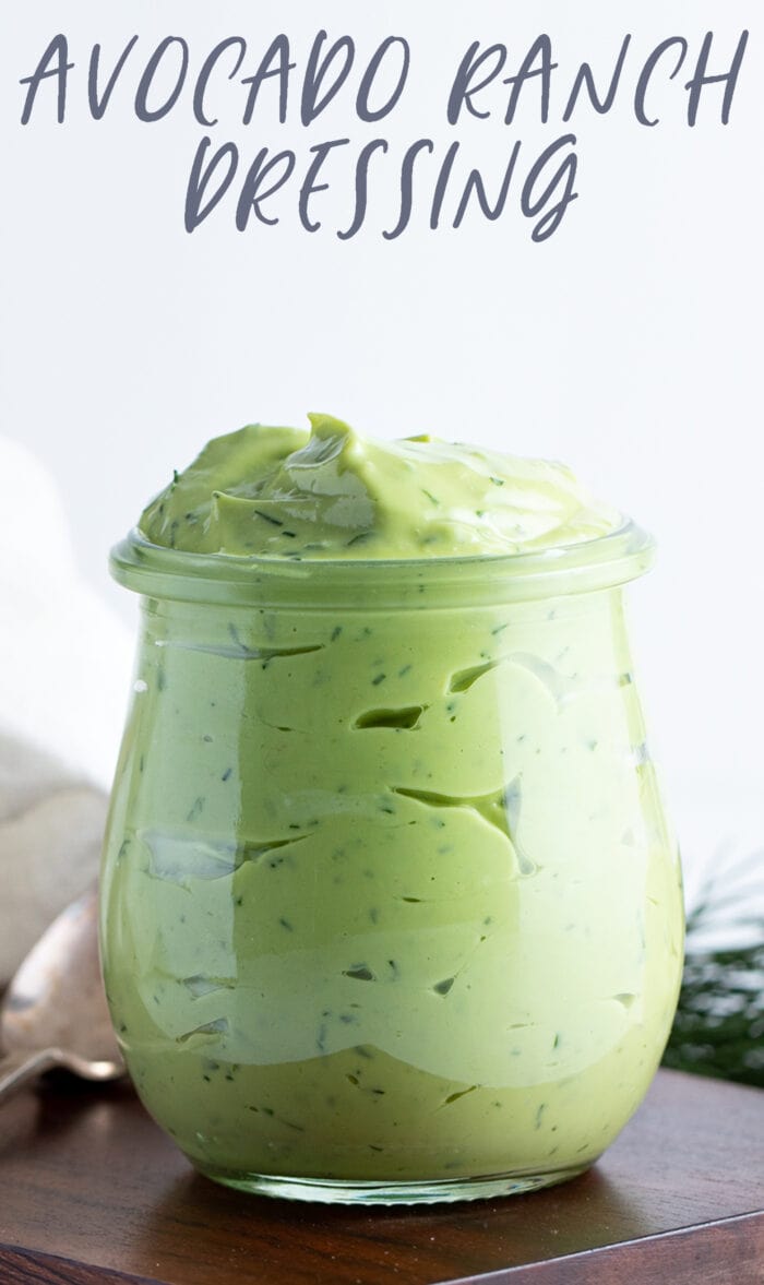Pin graphic for avocado ranch dressing