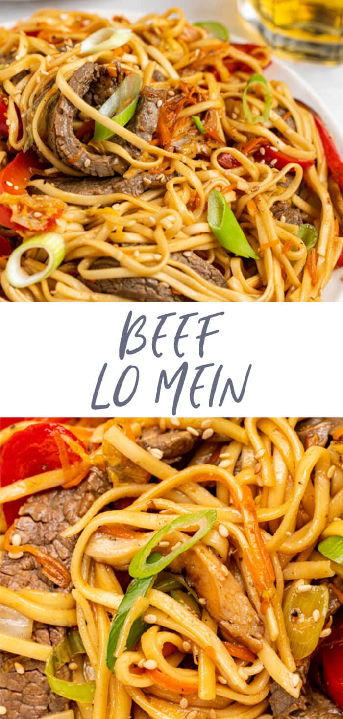 Pin graphic for beef lo mein