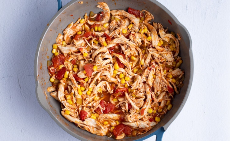 Shredded Mexican chicken in large skillet