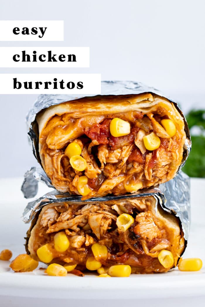 Pin graphic for chicken burritos