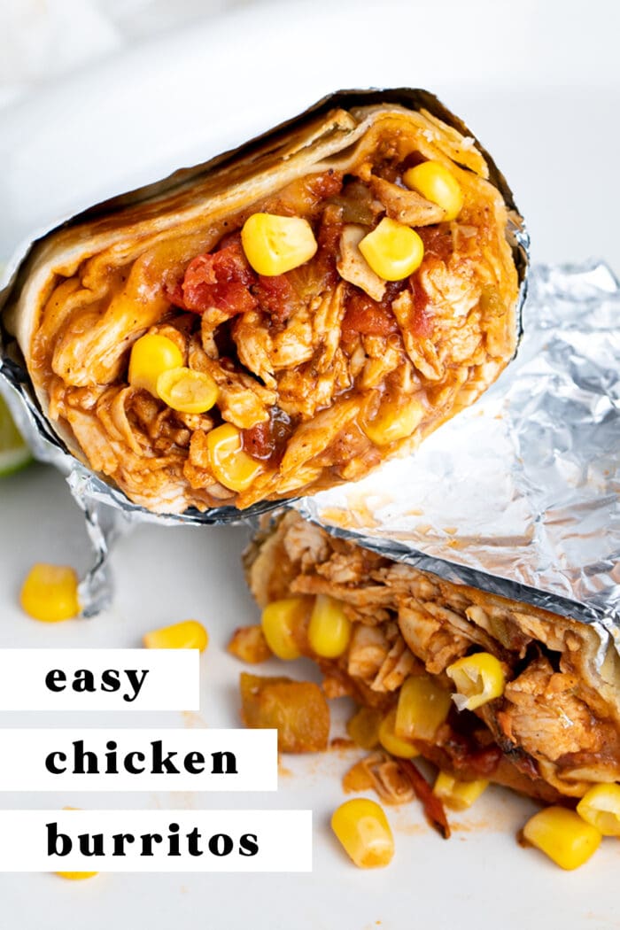 Pin graphic for chicken burritos