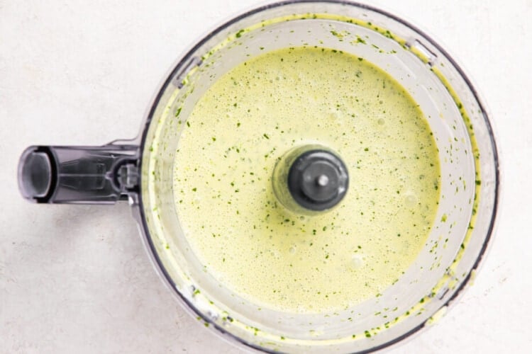 Cilantro-lime dressing in a food processor bowl