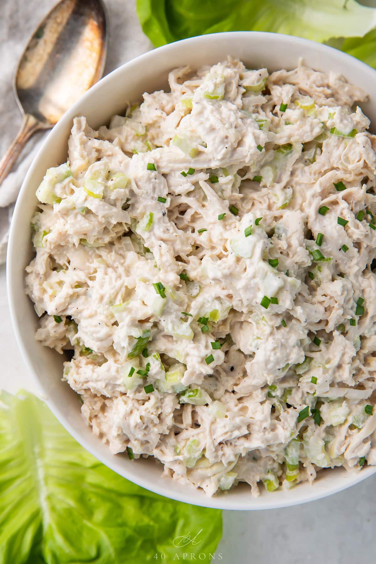 Keto chicken salad in a large ceramic bowl.