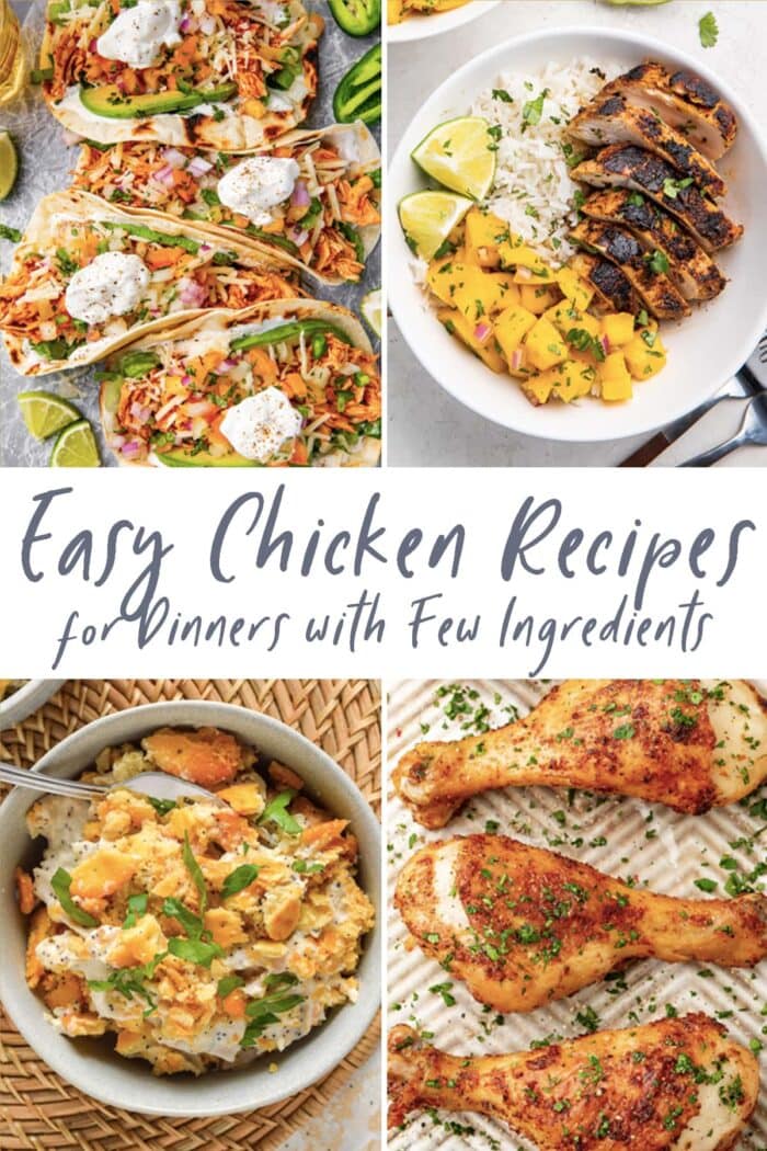 Graphic for easy chicken recipes for dinners with few ingredients