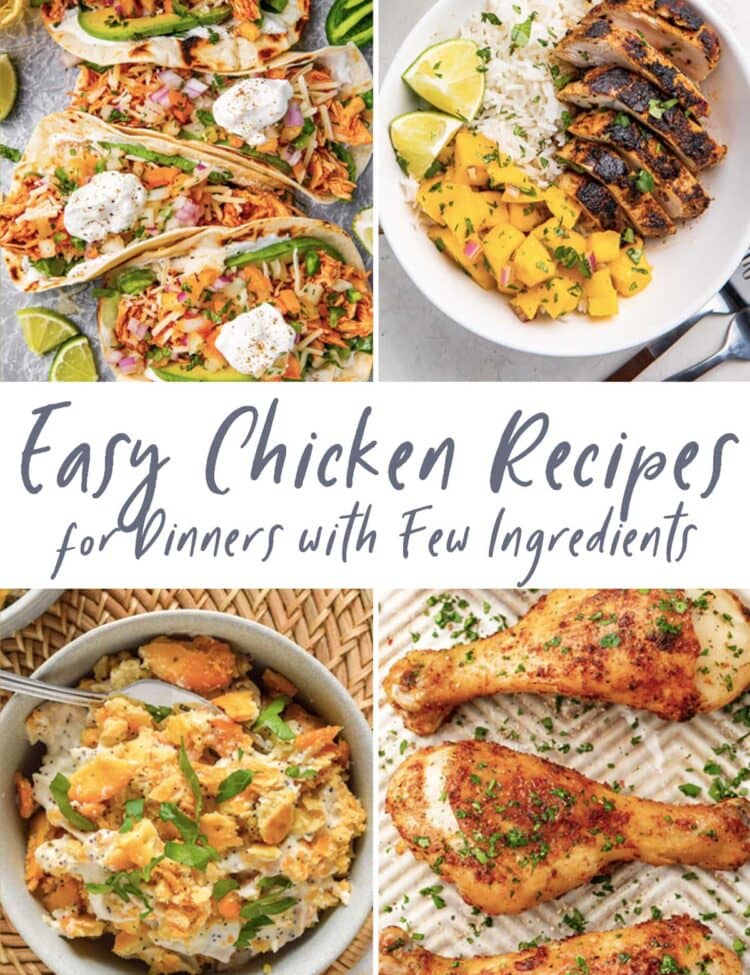 Graphic for easy chicken recipes for dinners with few ingredients