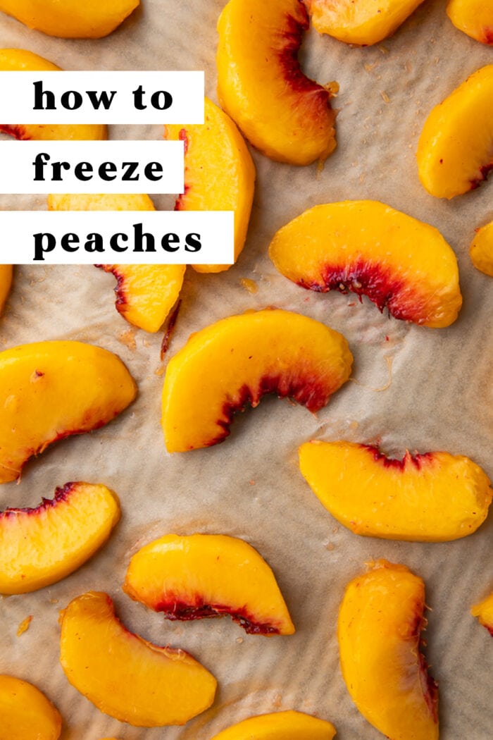 Pin graphic for how to freeze peaches