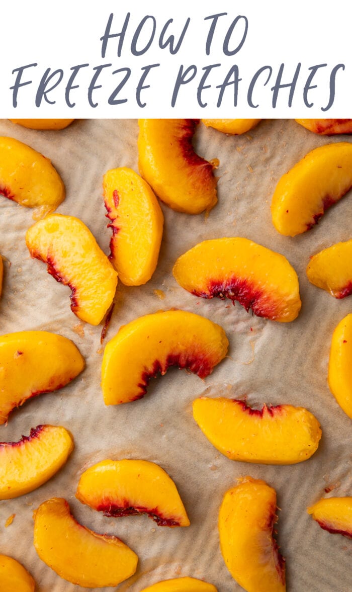 Pin graphic for how to freeze peaches
