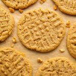 Overhead view of gluten free peanut butter cookies on parchment paper
