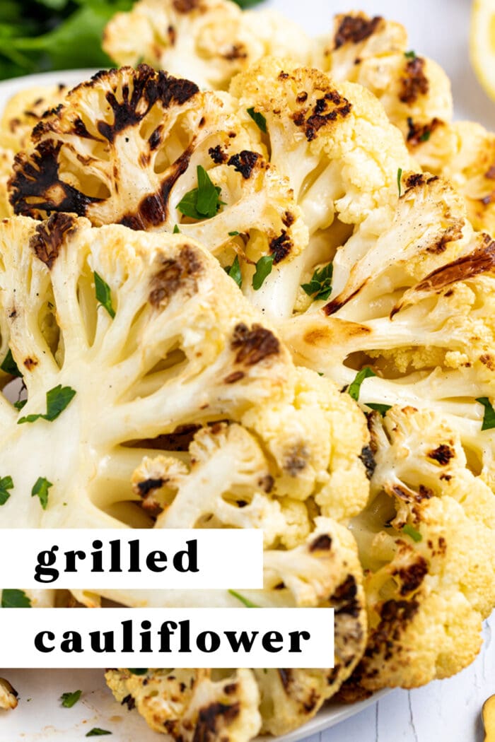 Pin graphic for grilled cauliflower