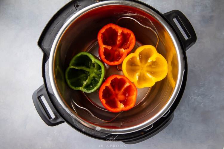 Empty bell peppers inside an Instant Pot
