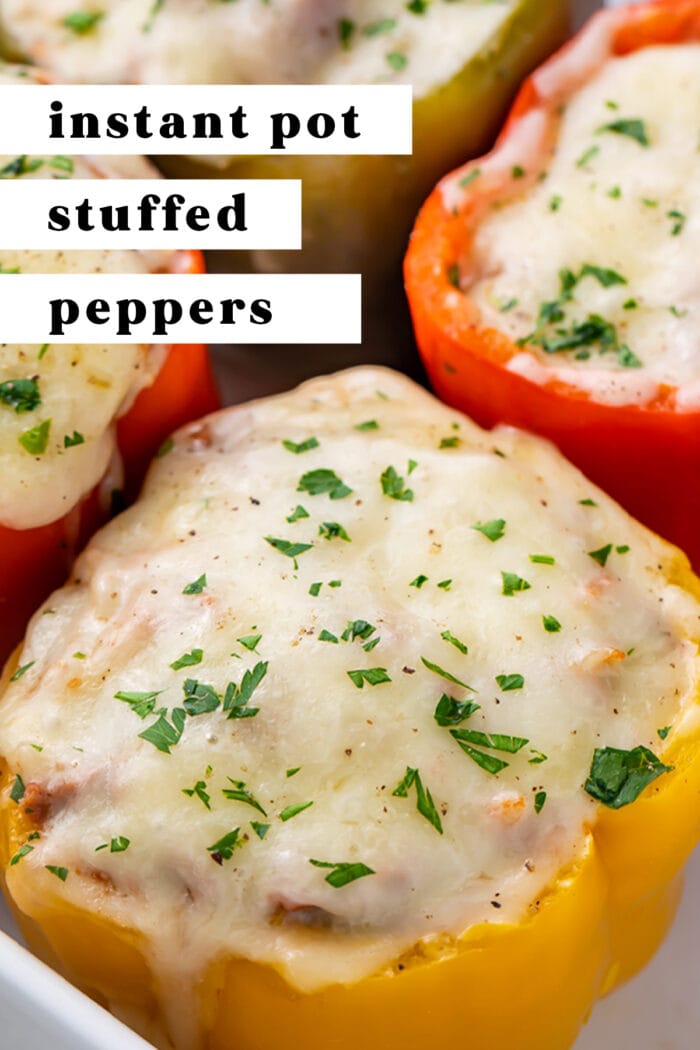 Pin graphic for Instant Pot stuffed peppers
