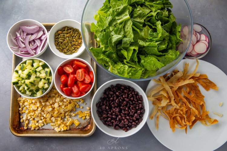 Ingredients for Mexican Salad in individual containers