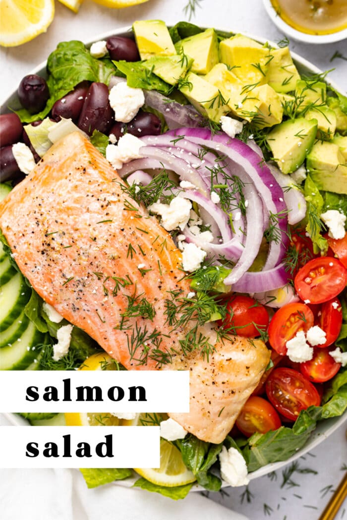 Pin graphic for salmon salad