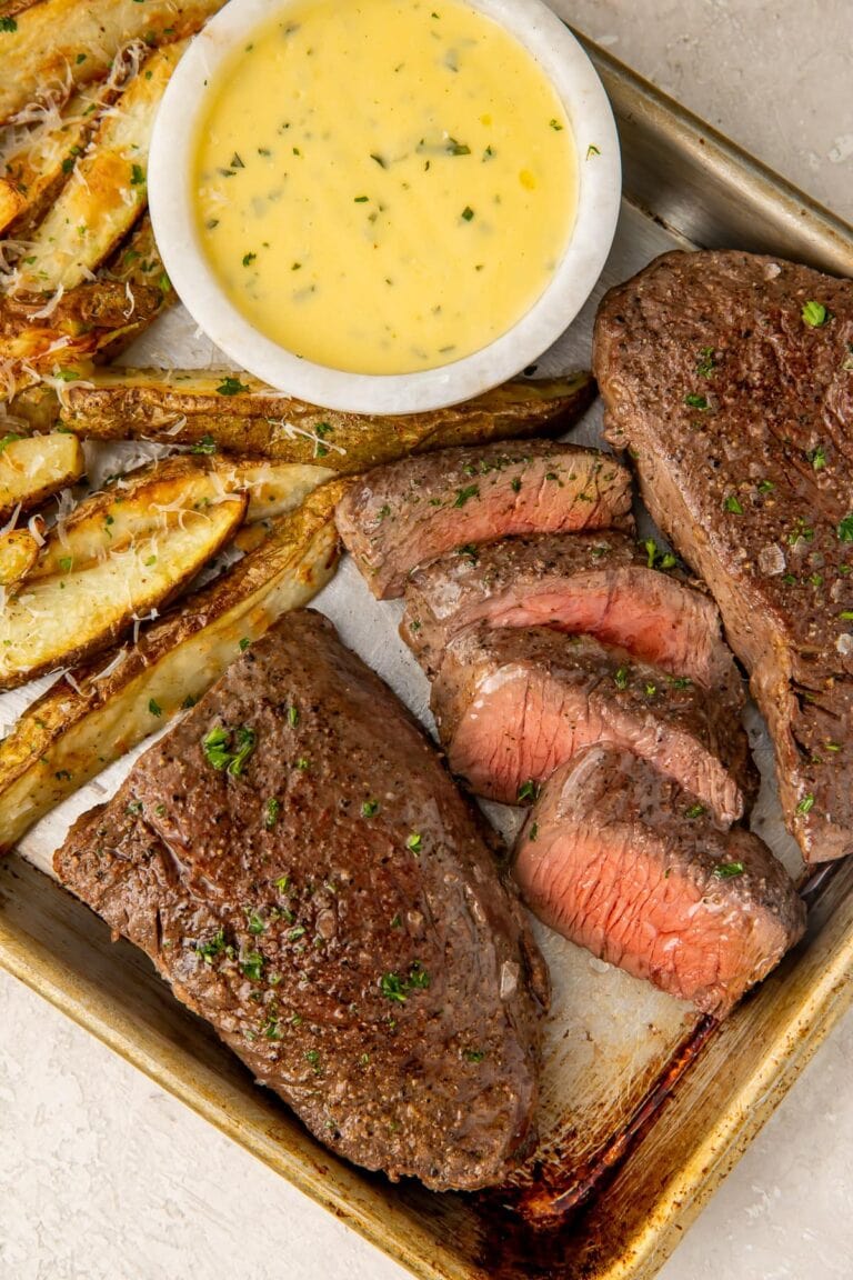 Sheet Pan Steak and Fries (with Microwave Bearnaise Sauce)