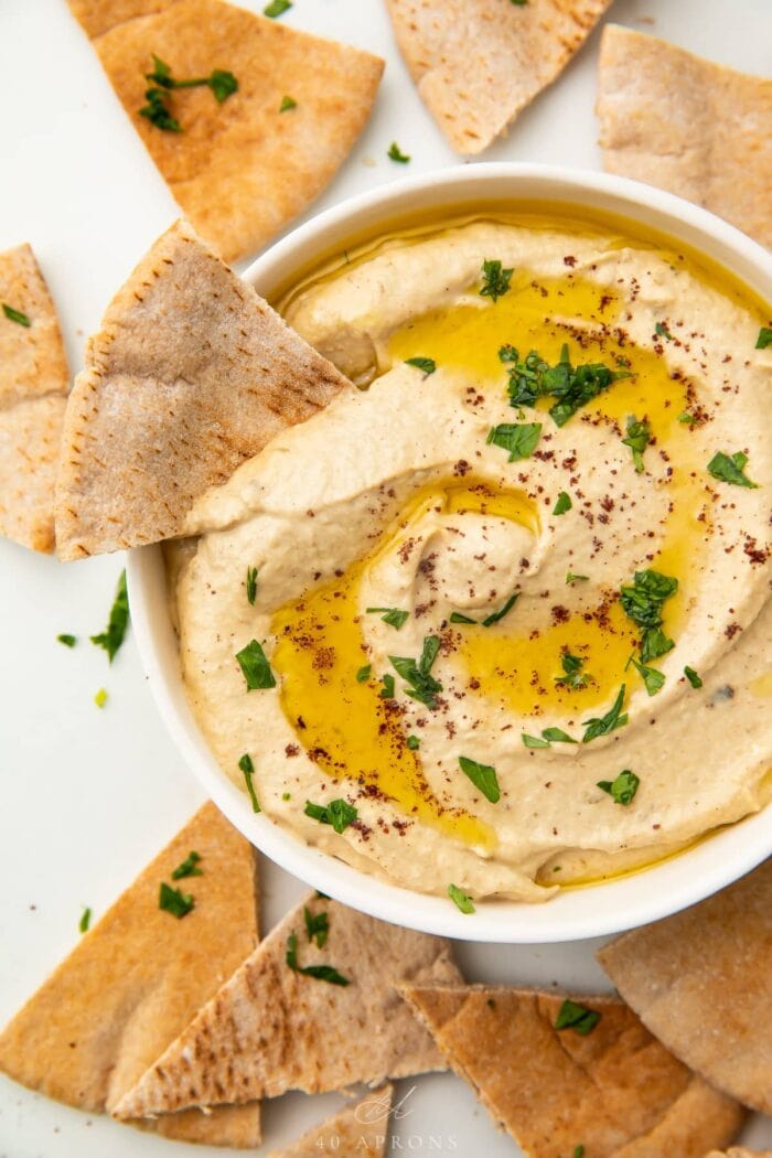 Baba ganoush in a bowl with pita chips