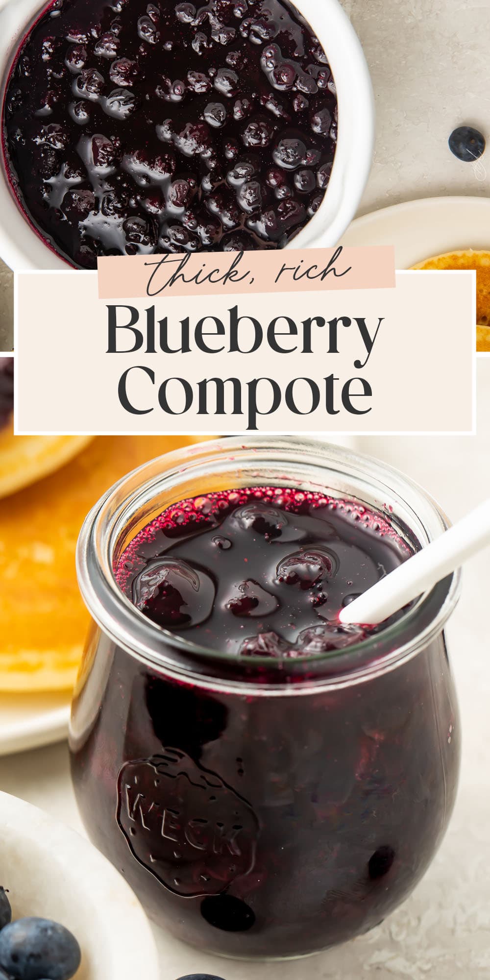 Pin graphic for blueberry compote.