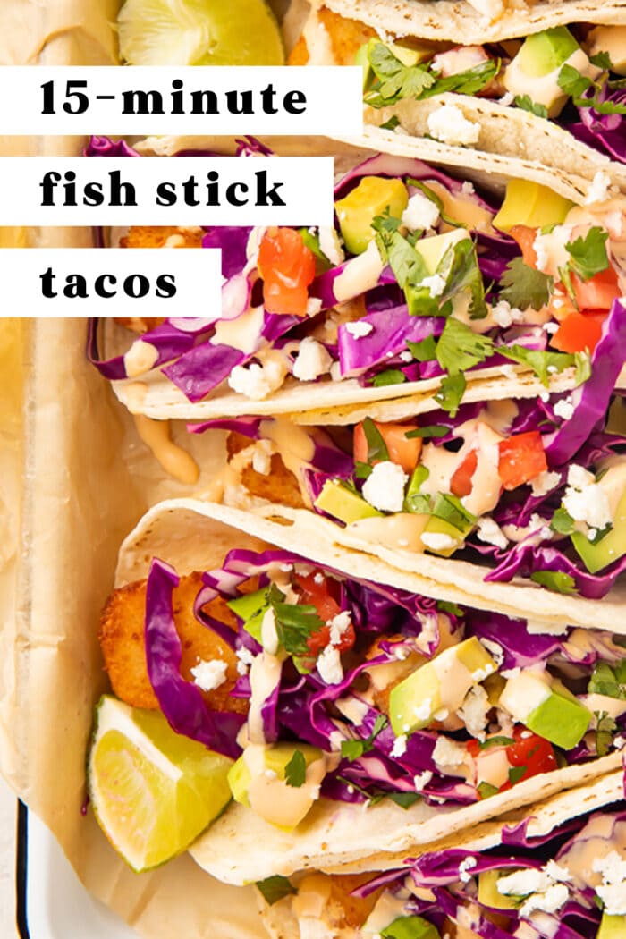 Pin graphic for fish stick tacos