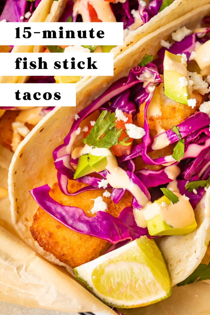 Pin graphic for fish stick tacos