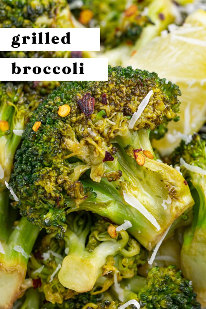 Pin graphic for grilled broccoli