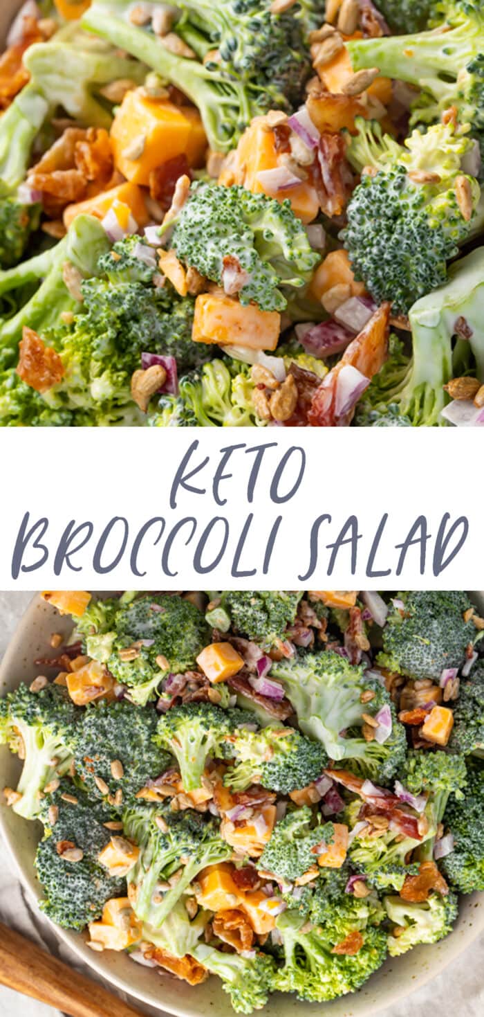 Pin graphic for keto broccoli salad