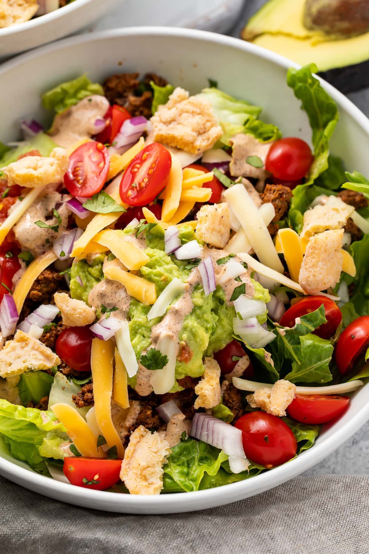 Close up photo of keto taco salad