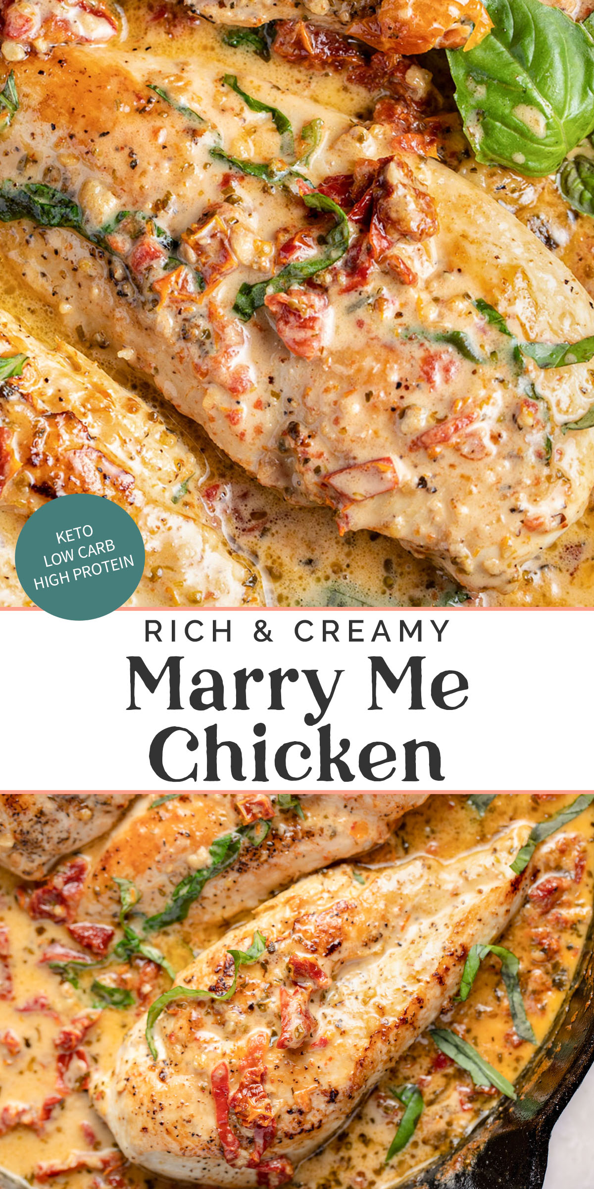 Pin graphic for marry me chicken.