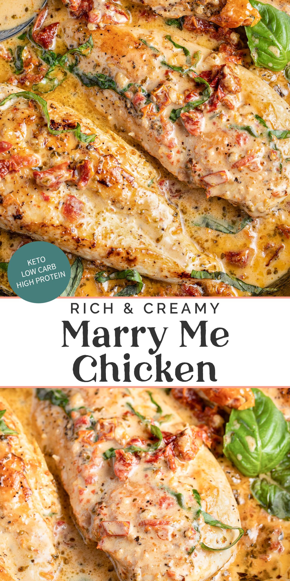 Pin graphic for marry me chicken.
