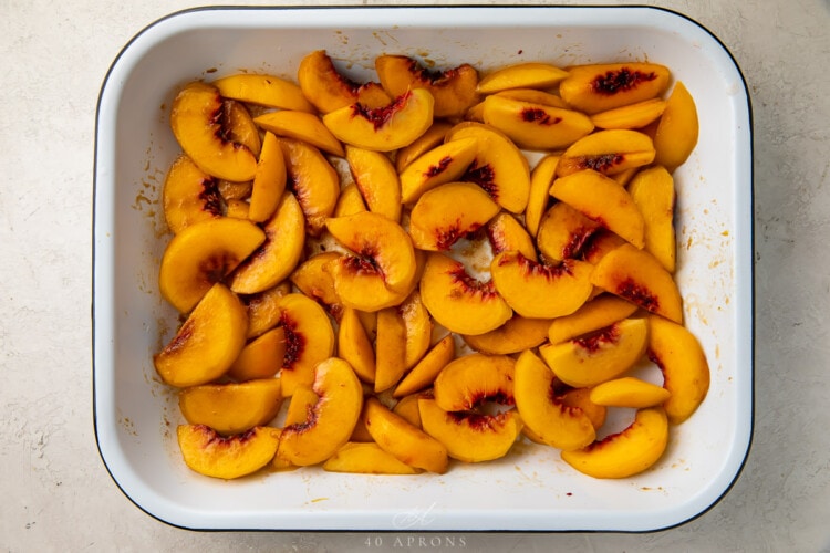 Peaches in baking dish
