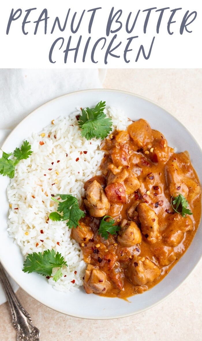 Pin graphic for peanut butter chicken