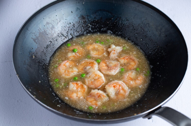 Shrimp in slurry in a wok