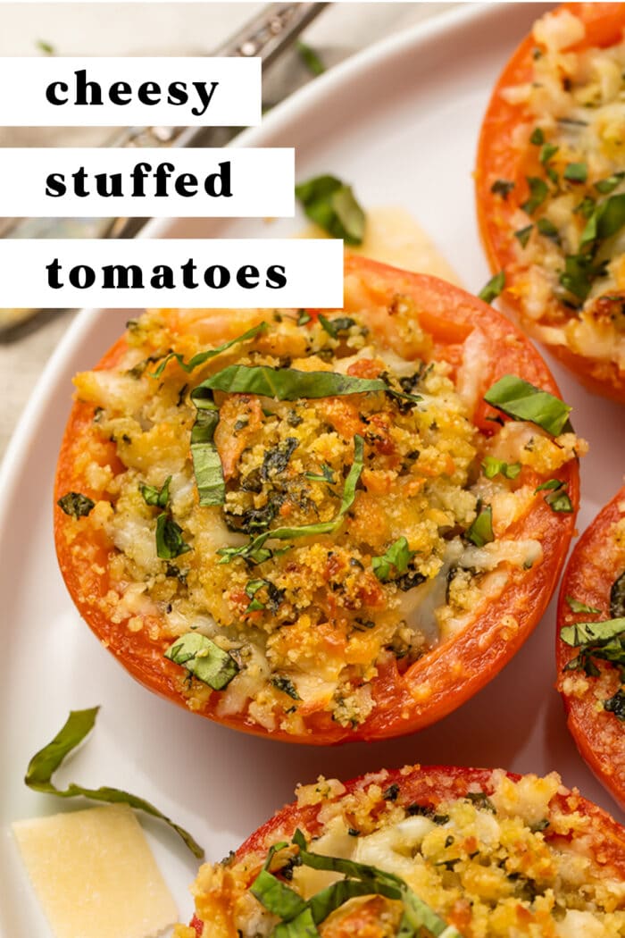 Pin graphic for stuffed tomatoes