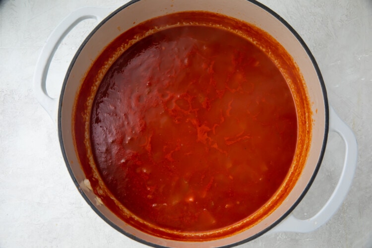 Tomato bisque in large pot