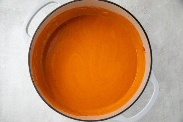 Tomato bisque in large pot