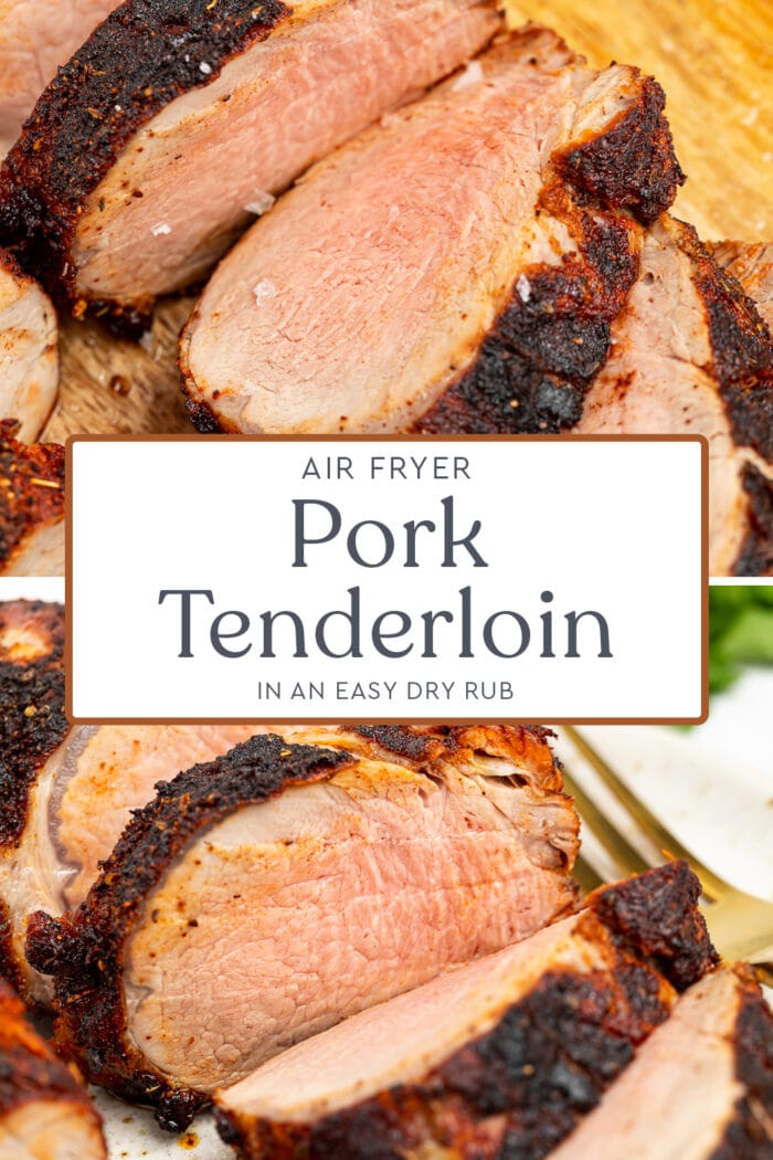 Pin graphic for air fryer pork tenderloin