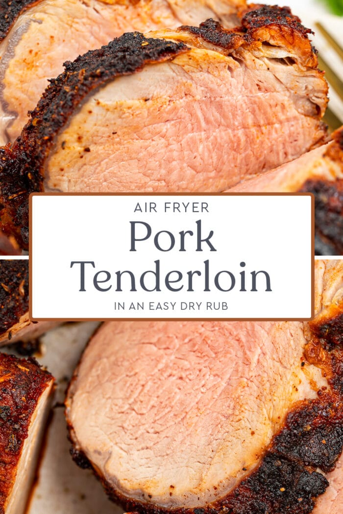 Pin graphic for air fryer pork tenderloin